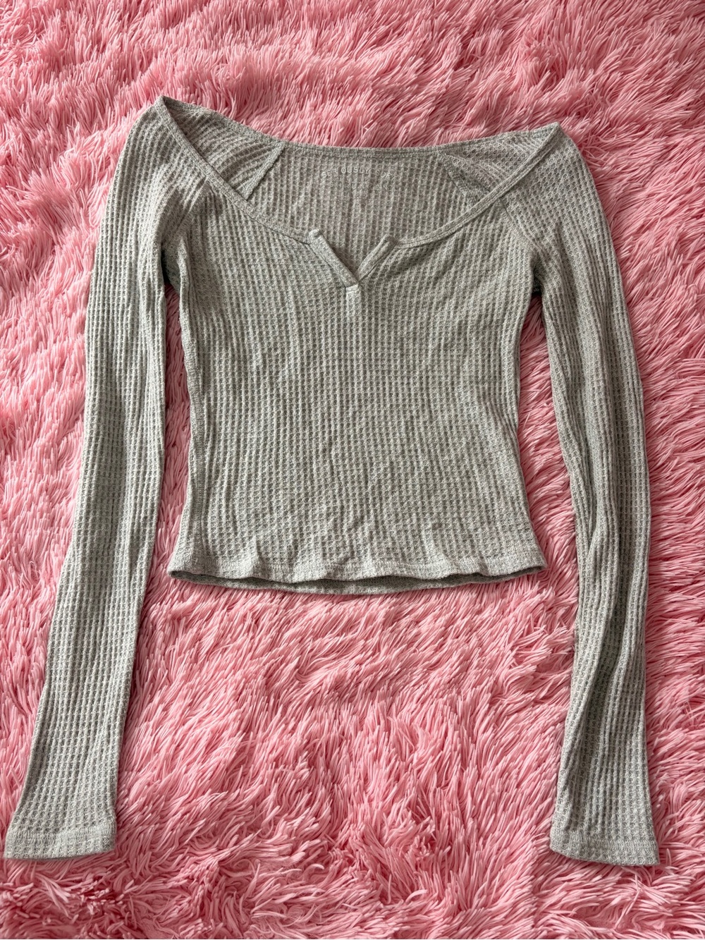 Aeropostale Light Gray Ribbed Scoop Neck Long Sleeve Top